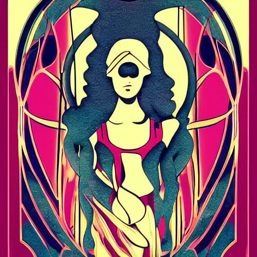 Prompt: art nouveau concert poster, 8 0 s, techno, house music