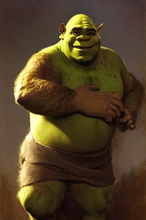 Image similar to a half body portrait of shrek, high detail, cleary see face, by gaston bussiere, bayard wu, greg rutkowski, devine, odd nerdrum, maxim verehin, dan dos santos, masterpiece, sharp focus, cinematic lightning