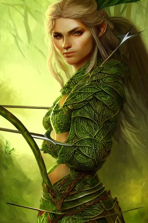 male elven Archer armor made of green leaves, fantasy, | Stable Diffusion