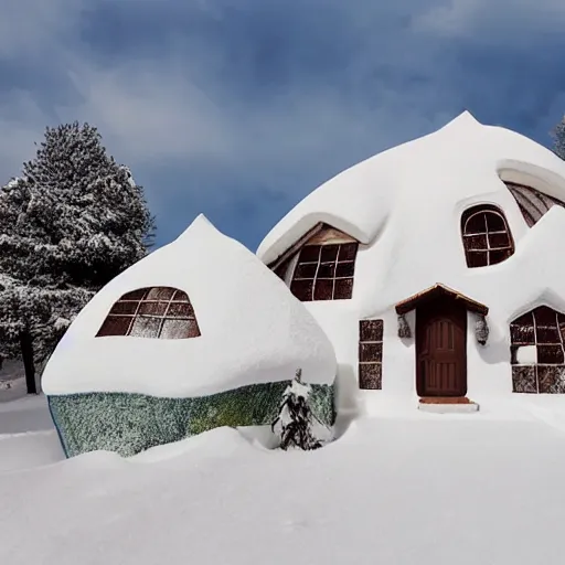 Image similar to house made out of snow built inside a chocolate world, scenic view, high quality photo, 4k