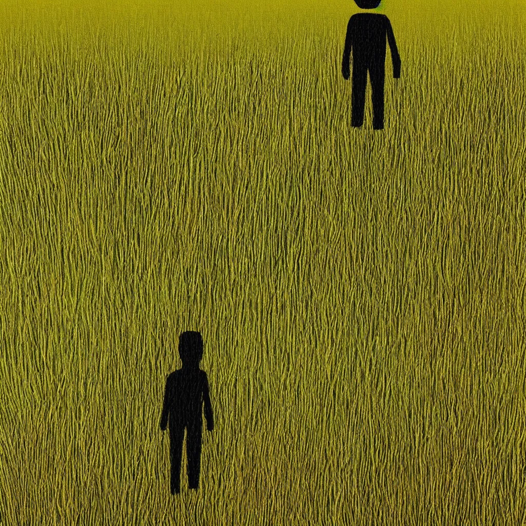 Prompt: lonely figure made of grass crossing a vast prairie, photorealistic facial traits, partial symmetry accurate features, very intricate details, focus, award winning