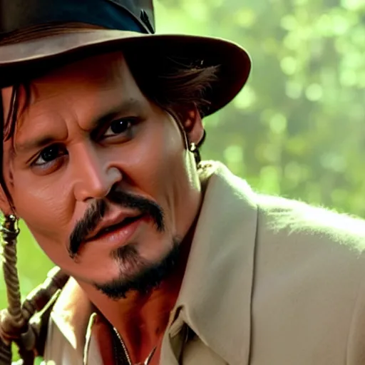 Image similar to johnny depp as indiana jones, cinematography lighting