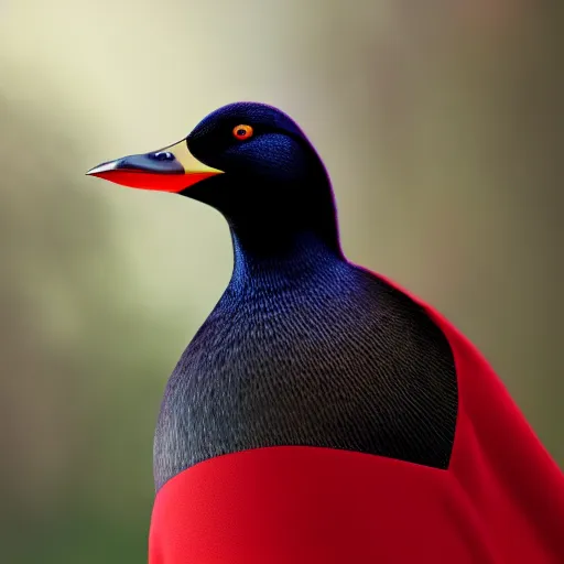 Prompt: a wholesome animation key shot of a black mallard, wearing red cultist robe, pixar and disney animation, sharp, rendered in unreal engine 5, anime key art by greg rutkowski, bloom, dramatic lighting