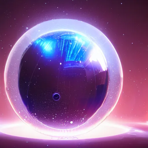 Prompt: crystal sphere in space glowing from the inside, photorealistic, high detail, artstation, 8 k