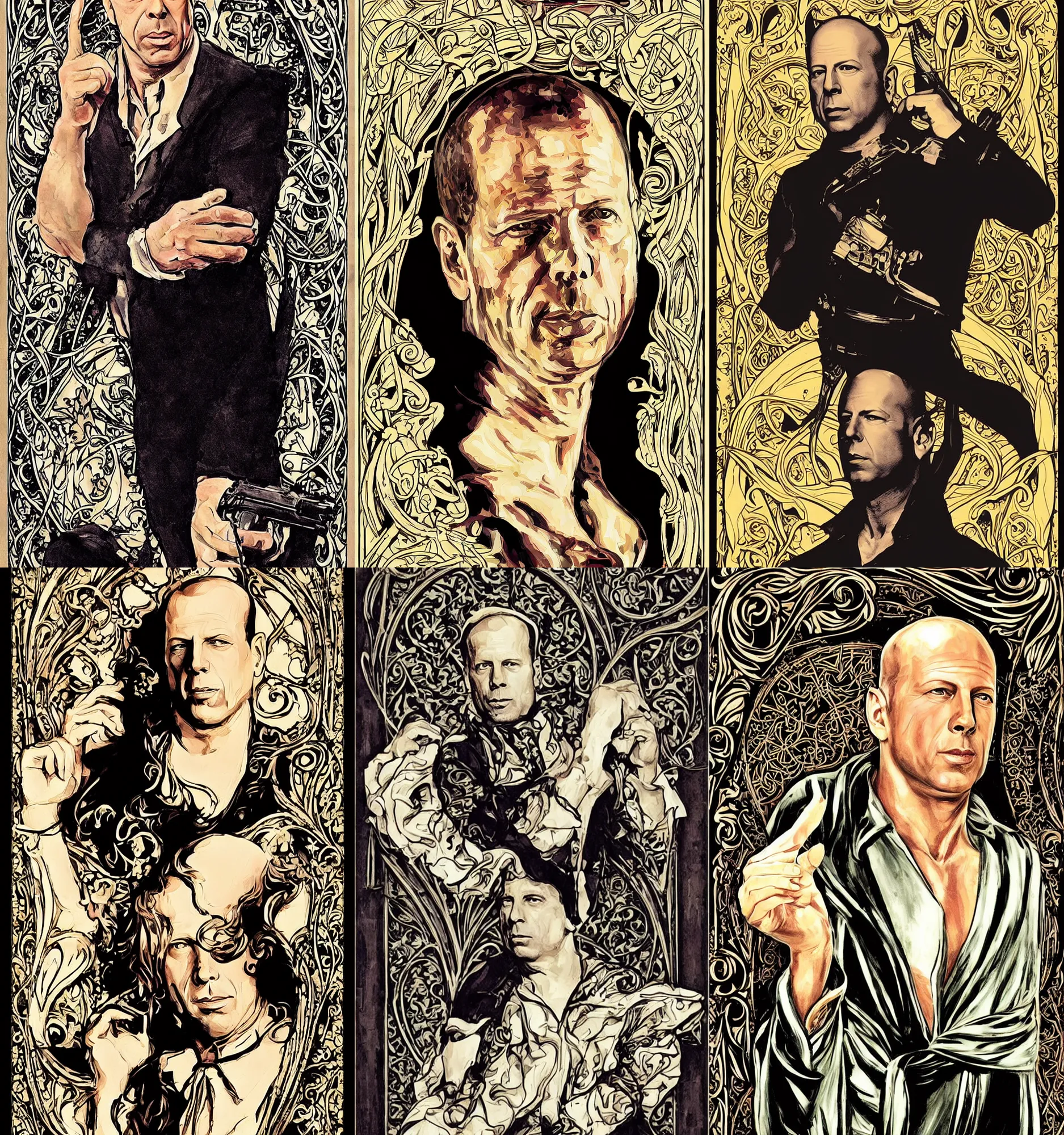 Prompt: Bruce Willis, in art Nouveau style.