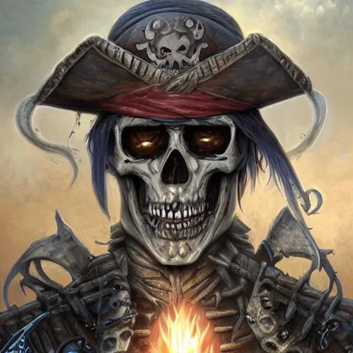 Prompt: perfectly centered portrait, skeleton pirate, highly detailed, accurate, 8 k uhd, character design, candid photography, by greg staples and anne stokes and greg rutkowski and michael whelan