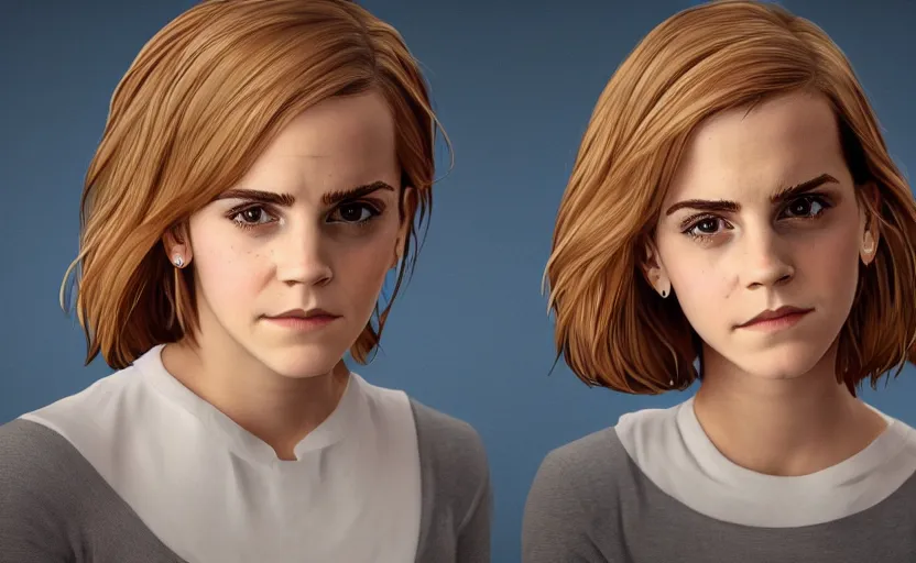 Image similar to unhappy emma watson starring in family guy serie, artstation hq, stylized, symmetry, modeled lighting, expressive, studio photo refined, highly detailed, hyper realistic, family guy artstyle