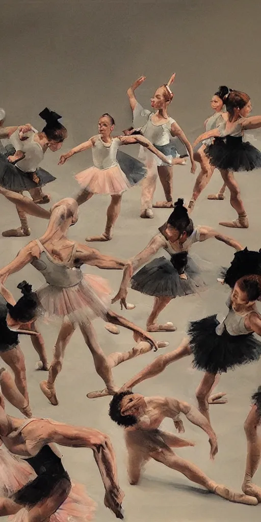 Image similar to oil painting scene from ballet school by kim jung gi