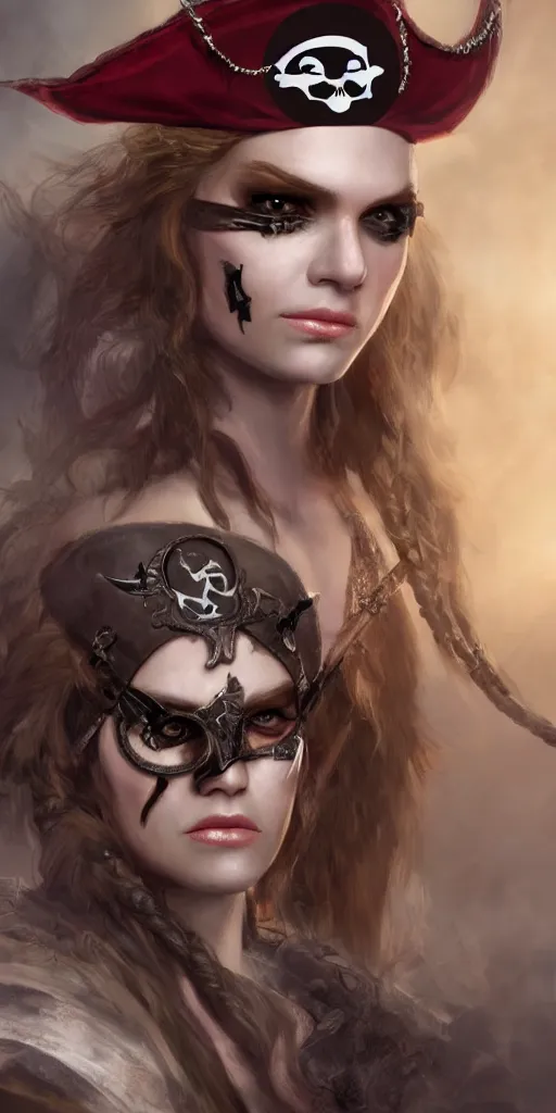 Image similar to Pirate Queen wearing an eyepatch, close-up, highly detailed, high quality, fantasy concept art, soft lighting