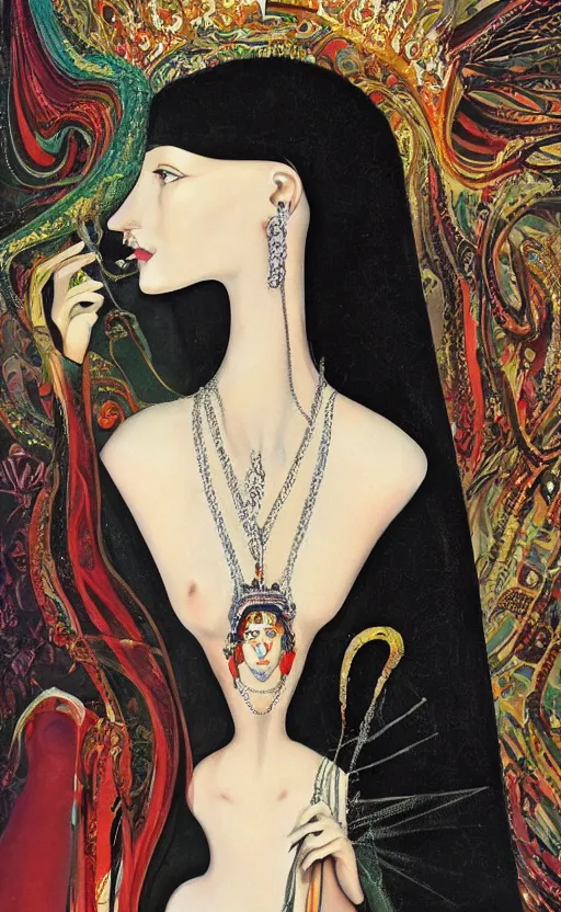 Image similar to a Hungarian portrait of a Queen, by Marcel Jankowicz, by Kay Nielsen, by Mary Blair, by Georgia o Keeffe, trending on artstation , winner,dark fantasy, tonalism