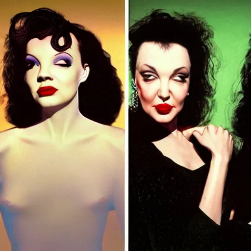 Prompt: a colour photographic portrait of a hybrid of judy garland and lisa minelli and angelina jolie and kate bush, close up