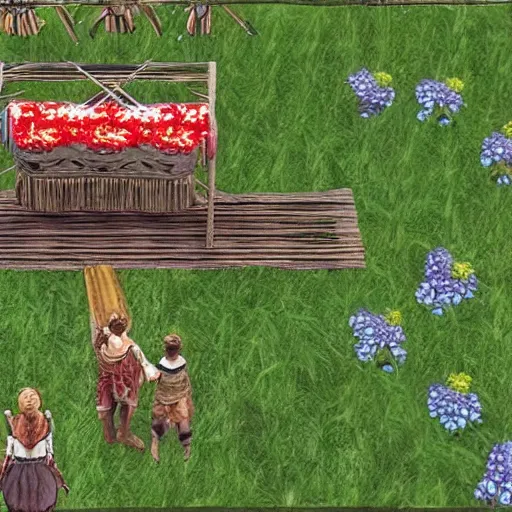 Image similar to a still from the movie midsommar, 1 9 9 8 final fantasy tactics graphics ps 1 visual aesthetic