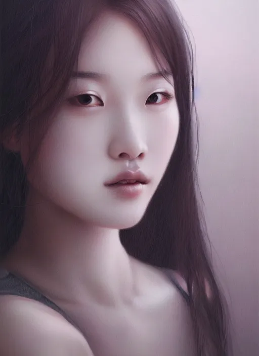 Prompt: of ethereal fantasy, young beautiful Lee Jin-Eun, close up face portrait, medium shot, intricate, elegant, ethereal dreamy light, highly detailed, concept art, smooth, sharp focus, illustration, art by Nicola Samuri