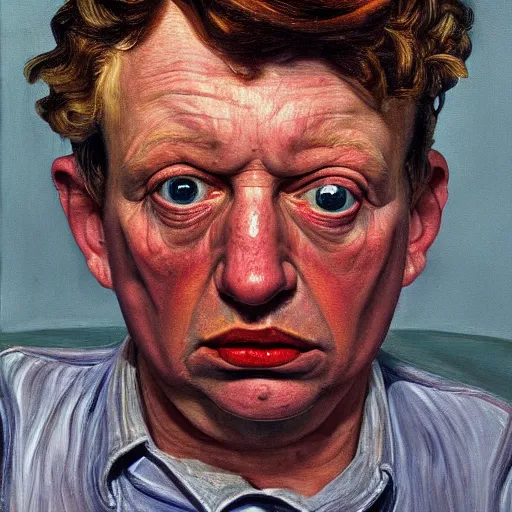 Image similar to high quality high detail painting by lucian freud, hd, high ranking general, big eyes, alizarin crimson, photorealistic lighting