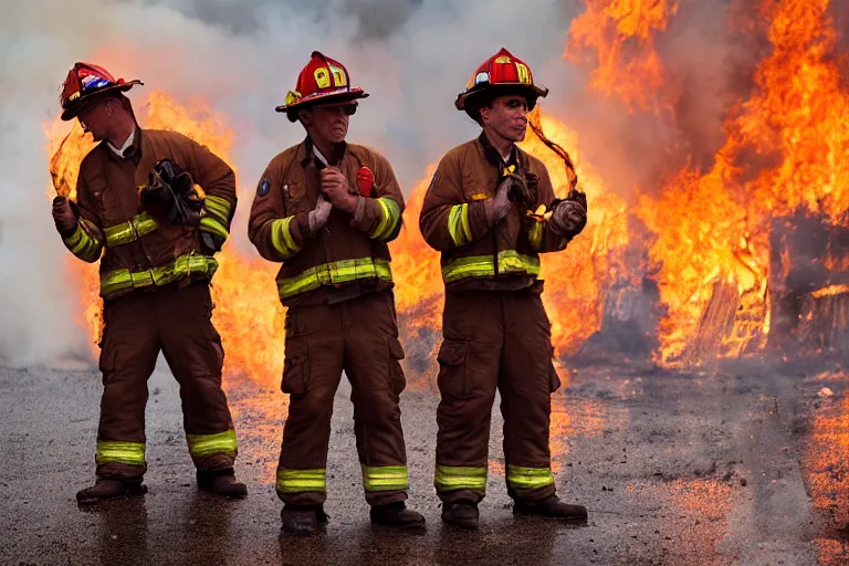 Image similar to closeup potrait firefighters lighting fires, natural light, sharp, detailed face, magazine, press, photo, Steve McCurry, David Lazar, Canon, Nikon, focus