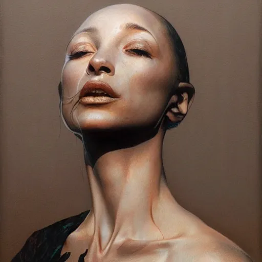 Image similar to sade by zdzisław beksinski, iris van herpen, artgerm, raymond swanland and alphonse mucha. highly detailed, hyper real, beautiful