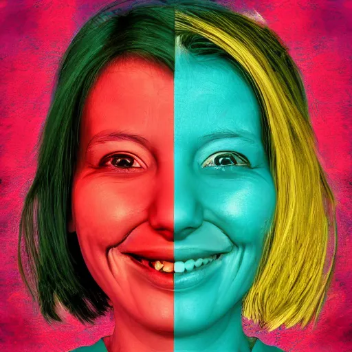 Prompt: image divided in half, happiness against sadness, digital art