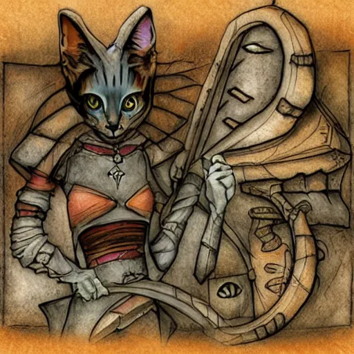 Image similar to planescape: torment art style cat concept