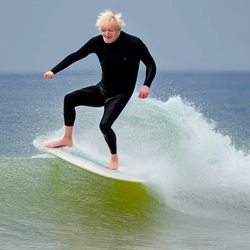 Prompt: boris johnson surfing in the middle of a desert