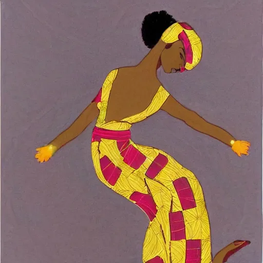 Prompt: african woman dancing, in the style of chiron duong