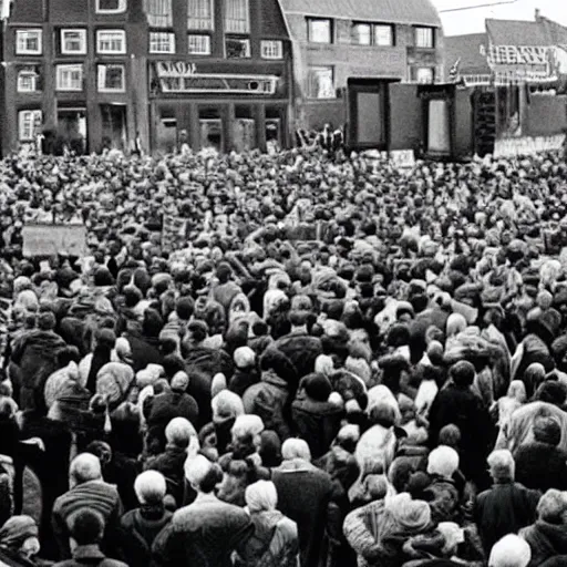 Prompt: Dutch farmer protest in the 80s