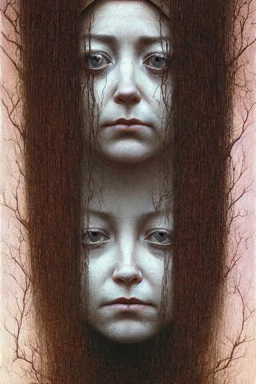 Image similar to female who looks like alyson hannigan by beksinski
