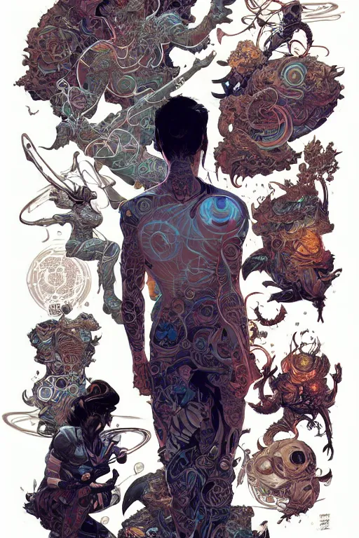 Prompt: full body tattoo design by kilian eng and victo ngai and james jean and peter mohrbacher and craig mullins