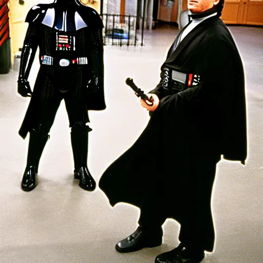 Prompt: darth vader on the set of friends 1 9 9 9