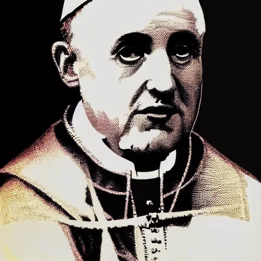 Image similar to individual pope innocent x silk screen portrait banksy style