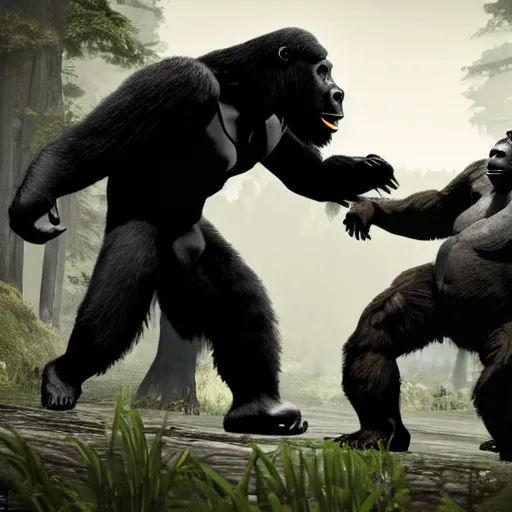 Image similar to a bear and a gorilla fighting in mortal kombat, highly detailed, 4 k