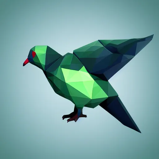 Image similar to isometric, vector, low poly, a green dove, low poly, cgsociety, black background, volumetric lighting, digital art