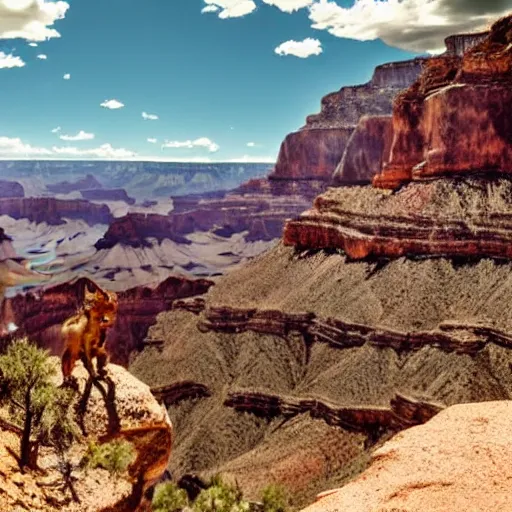 Prompt: candid photograph of a deathclaw roaming the grand canyon with a bright blue sky with many clouds in the background, 8 k, very detailed, very intricate,