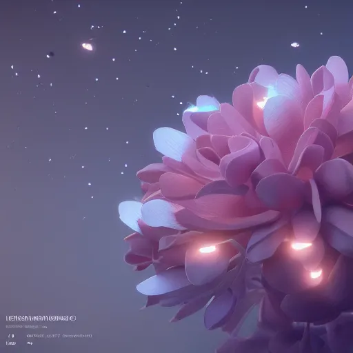 Image similar to Luminescent flower blooming at twilight, cgsociety, r /art, trending on artstation, artstationHD, octane render, highly detailed, cel-shaded, vray, volumetric lighting, unreal engine