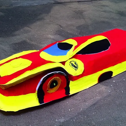 Image similar to Ferrari made of paper mache, paper mache art