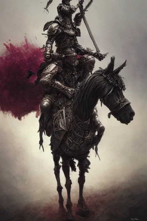 Prompt: Knight of the apocalypse riding a funny lama in a hat, dark fantasy, intricate, highly detailed, smooth, artstation, painted by Wayne Barlowe, Greg Rutkowski, zdislav beksinski, Francis Bacon