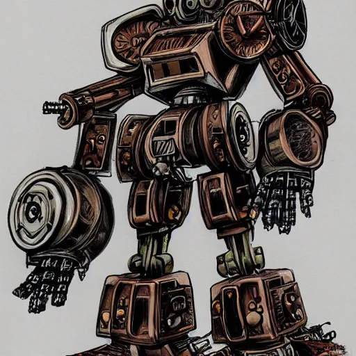 Prompt: drawing of a steampunk mecha