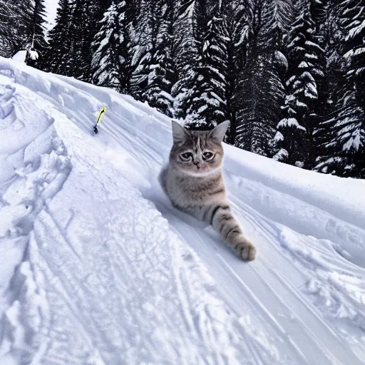Image similar to a cat skiing down a mountain