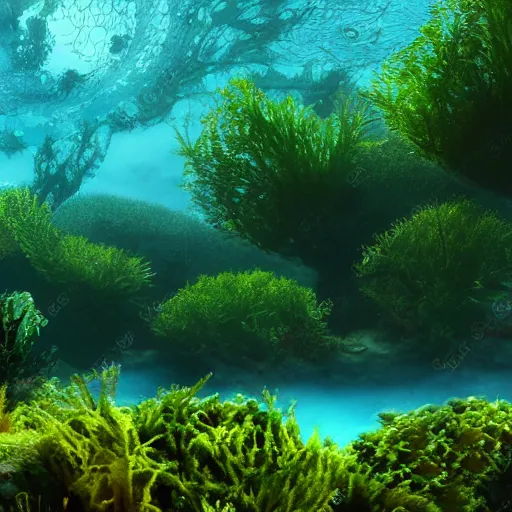 Prompt: octane render filtered lighting overgrown seaweed underwater theater 4 k