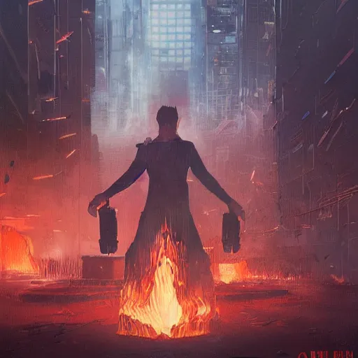 Prompt: human rights riot, detailed digital illustration by greg rutkowski, fire, android netrunner