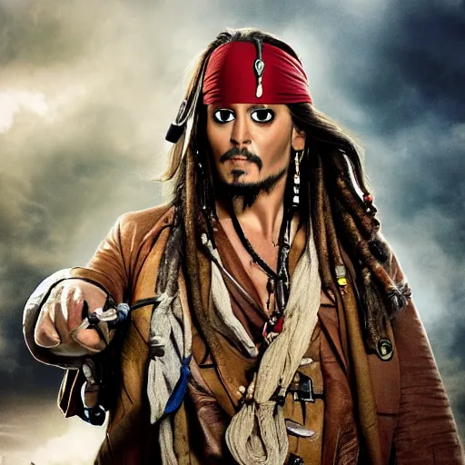 Image similar to captain jack sparrow as doctor who, bbc promotional artwork, mid range shot