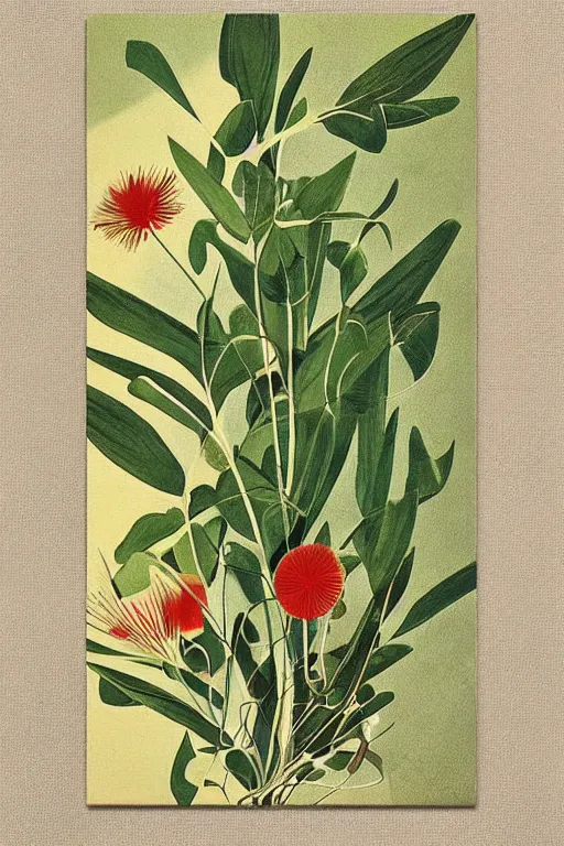 Image similar to mid century modern art retro botanical illustration on canvas by bernard simunovic