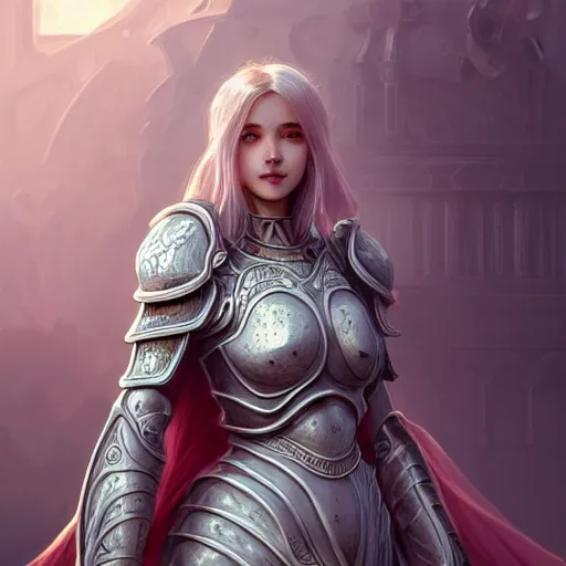 Image similar to portrait young knights of Zodiac girl, matt white color armor, in ruined Agora of Athens Sunrise, ssci-fi and fantasy, intricate and very beautiful and elegant, highly detailed, digital painting, artstation, concept art, smooth and sharp focus, illustration, art by tian zi and WLOP and alphonse mucha