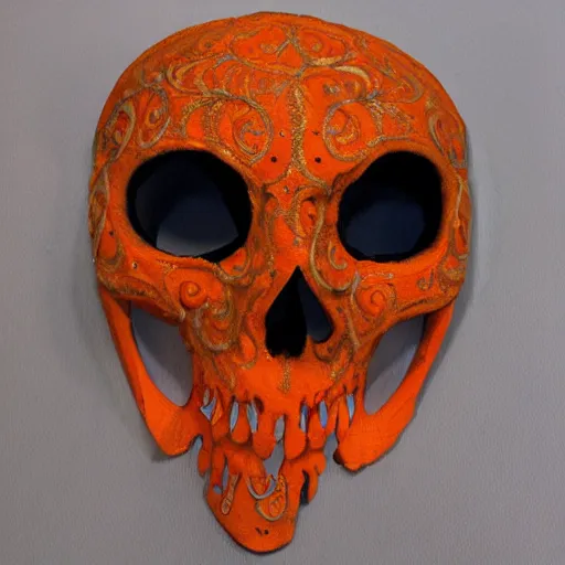 Prompt: orange gothic skull mask