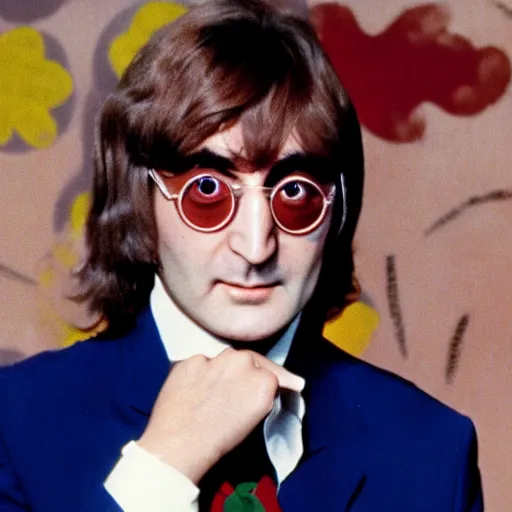 Prompt: on the full color tv set of captain kangaroo, john lennon is guest starring as the host, 7 0 s color grade