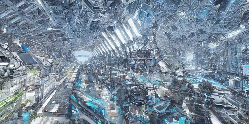 Image similar to organic generative design megastructures housing millions of robots in the style of ready player one