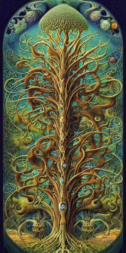 Image similar to tree of life by roger dean and andrew ferez, art forms of nature by ernst haeckel, divine chaos engine, symbolist, visionary, art nouveau, botanical fractal structures, organic, detailed, realistic, surreality