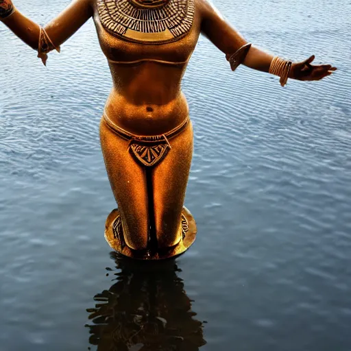 Image similar to a photo of the Egyptian Goddess Of Fire walking on water at the Nilo