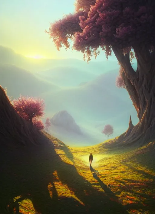 Image similar to spring mornings in the low - poly hills, diffuse lighting, fantasy, intricate, surrealism!!!!, highly detailed, lifelike, photorealistic, digital painting, artstation, illustration, concept art, smooth, sharp focus, by greg rutkowski, chris tulloch mccabe, valentina remenar and asher duran,