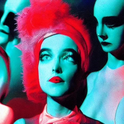 Image similar to film still from surreal arthouse film, avant garde, stylized colors, unusual lighting choices