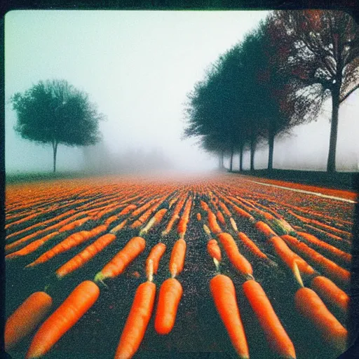 Image similar to Beautiful Liminal Grainy foggy disposable-camera Photograph of a infinite infinite infinite Town with many carrots carrots carrots carrots on the floor